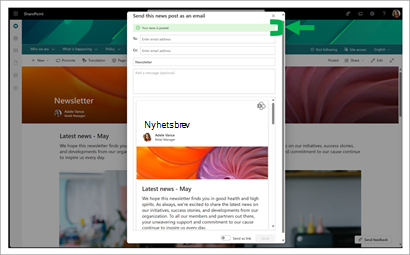 Skjermbilde av SharePoint-nyheter five.png