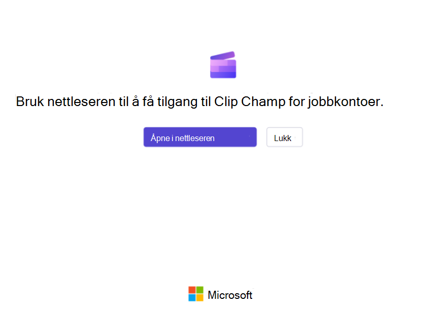 Brukere av Clipchamp-appen for Windows ser denne skjermen hvis personlig tilgang er blokkert