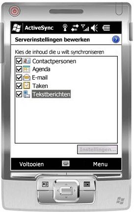Het selectievakje Sms-berichten inschakelen in Windows Mobile 6.5