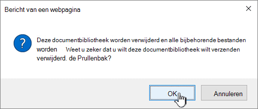 Bevestigingsdialoogvenster bij het verwijderen van een bibliotheek