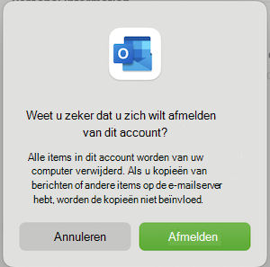 Selecteer Afmelden om het account uit Outlook te verwijderen.