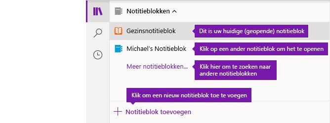 De lijst met notitieblokken in OneNote voor Windows 10