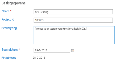 Project beschrijving in Project Online.