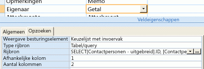 Een tabel of query gebruiken als de gegevensbron voor een opzoekveld