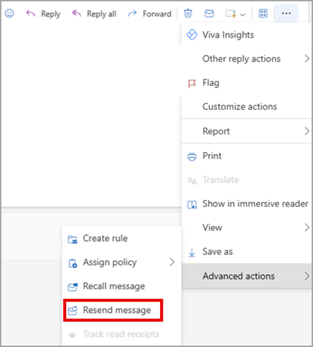 Bericht opnieuw verzenden in nieuwe en webversies van Outlook.