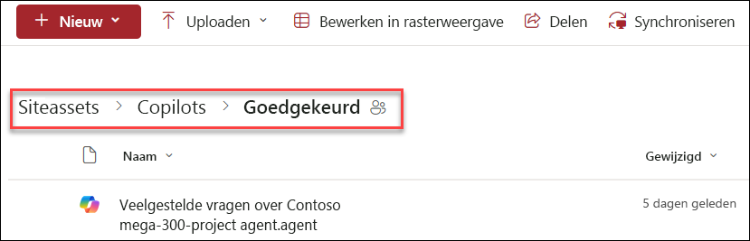 schermopname van de mapstructuur van waar een goedgekeurde Copilot-agent moet worden opgeslagen