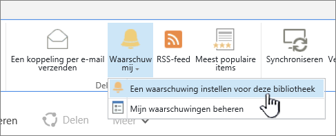 Tabblad Bibliotheek met 'Een waarschuwing instellen voor deze bibliotheek' gemarkeerd