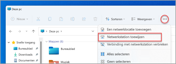 Waar u Netwerkstation toewijzen kunt vinden in Verkenner van Windows 11