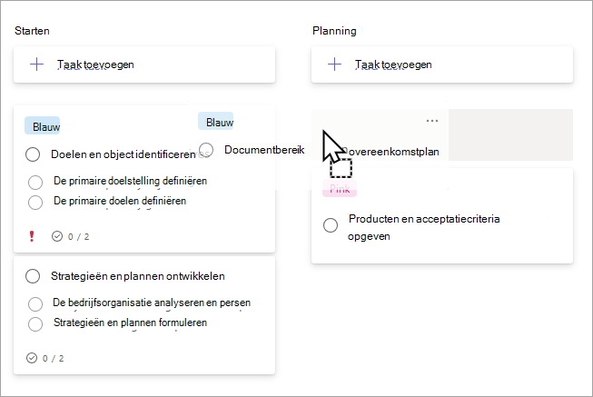 Een taak slepen tussen buckets in de bordweergave