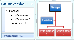Organigram-indeling met 1 managervorm, 2 medewerkervormen en 1 assistentvorm