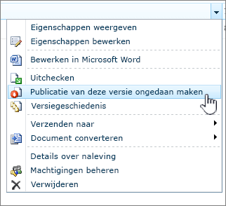 klik op Publiceren van deze versie ongedaan maken