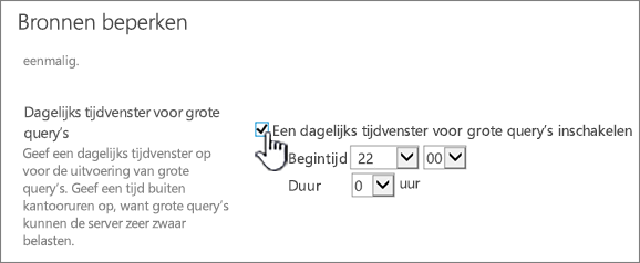 De Centraal beheer-pagina met toepassingsinstellingen waarop het dagelijks tijdvenster is gemarkeerd