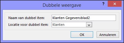 Duplicate view dialog showing name of duplicate box and location for duplicate box.