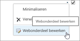 Bewerkingsmenu Webonderdeel gemarkeerd