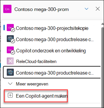 De schermopname van het maken van een nieuwe copilot-agent vanuit het chatvenster