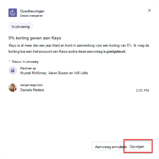 Details van goedkeuringen in Microsoft Teams