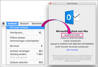 Selecteer Outlook > Info over Outlook om uw versie te vinden