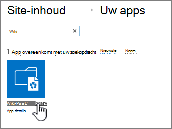 Site-inhoud met de tegel Wiki-app aangewezen