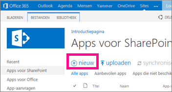 De koppeling naar de nieuwe app in de bibliotheek Apps voor SharePoint in de app-catalogus