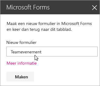 Deelvenster Microsoft Forms-webonderdeel voor een nieuw formulier.