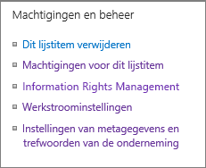 Koppelingen lijstmachtigingen en instellingen voor beheer