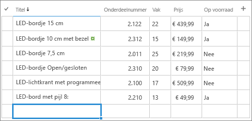 Formulier Snel bewerken voor een lijst