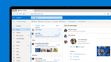 Schermafbeelding van het startscherm van de Outlook-web-app