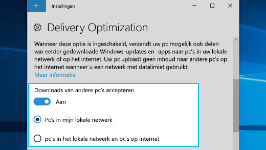 Instellingen voor Delivery Optimization in Windows 10
