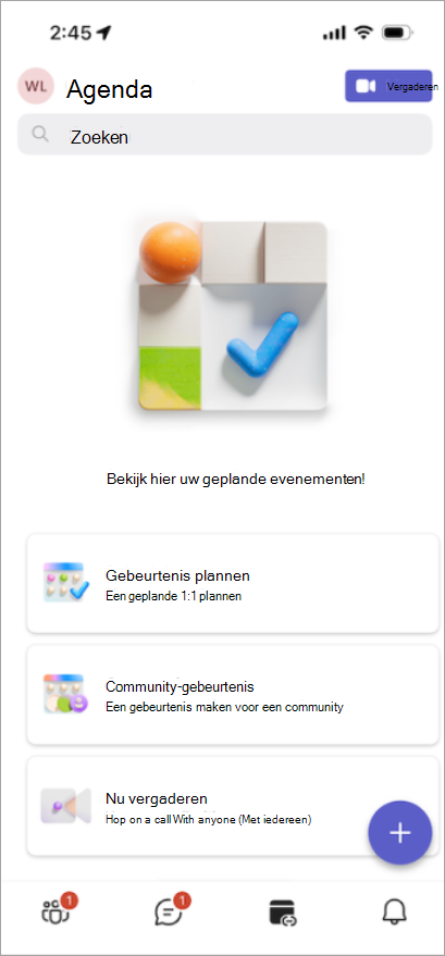 Organiseer vergaderingen, communitygebeurtenissen en meer op het nieuw ontworpen tabblad Agenda.
