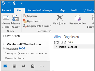 Een afbeelding van hoe het eruitziet als u een Outlook.com-account hebt in Outlook 2016.