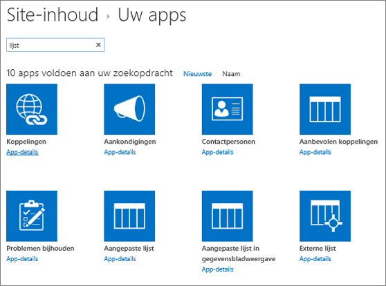Apps vermelden op de pagina Site-inhoud