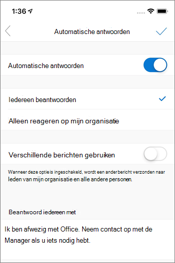 Een automatisch antwoord maken in Outlook Mobile