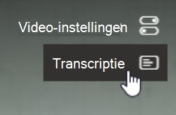 Een cursor houdt de muisaanwijzer boven een menu waarin een optie wordt weergegeven om het transcript van een video te selecteren.