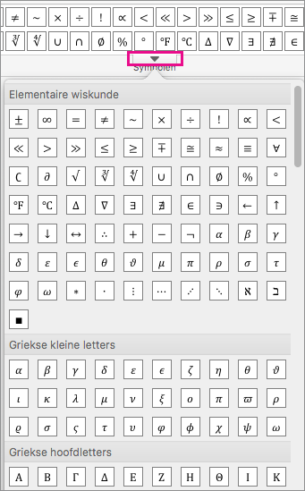 Op het tabblad Vergelijking wordt een lijst met alle beschikbare symbolen weergegeven.