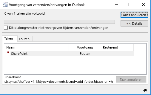 Fout in SharePoint stssync