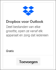 Schermafbeelding van de invoegtoepassingstegel Dropbox voor Outlook, die gratis beschikbaar is.