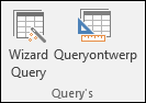 Bij de groep Query's op het lint van Access worden twee opties weergegeven: De wizard Query en Queryontwerp