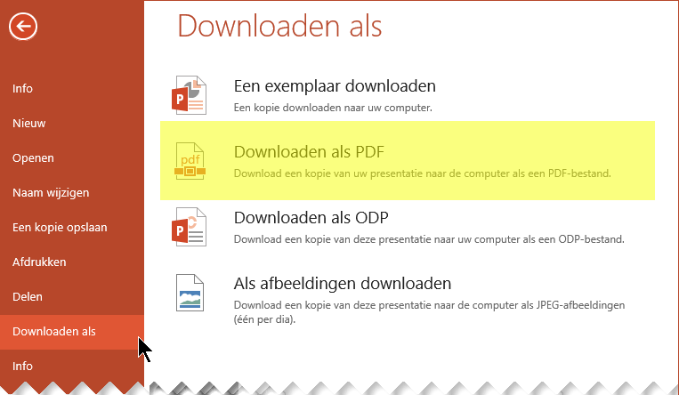 Selecteer Bestand > Downloaden als > Downloaden als PDF
