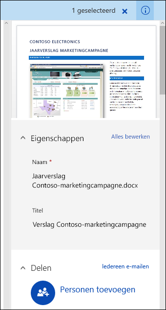 Metagegevenspaneel Office 365-document