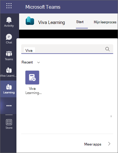 Schermafbeelding van Viva Learning met inhoud die na een zoekopdracht wordt weergegeven.