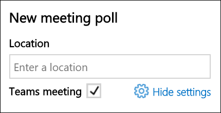 U kunt uw standaardprovider voor vergaderingen zien wanneer u een FindTime-poll toevoegt.