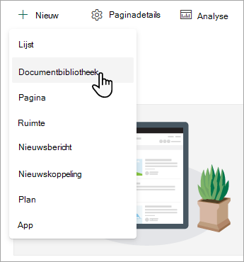 Als u een nieuwe documentbibliotheek wilt maken, selecteert u Nieuw en vervolgens Documentbibliotheek.