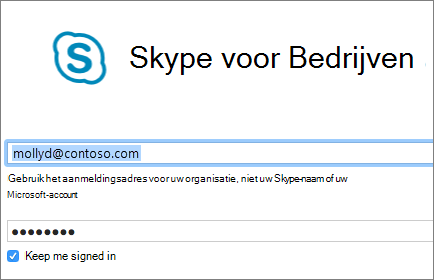 Schermafbeelding van het aanmeldingsscherm van Skype voor Bedrijven.
