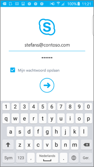 afbeelding van het aanmeldingsscherm van Skype voor bedrijven op een Android-telefoon