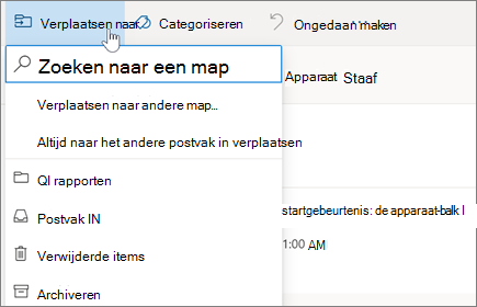 Een e-mailbericht verplaatsen naar een map in de webversie van Outlook