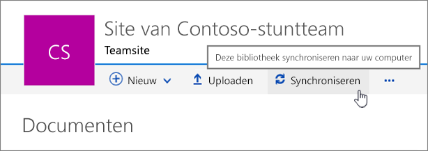 Kop van documentbibliotheek waarin Synchroniseren is geselecteerd