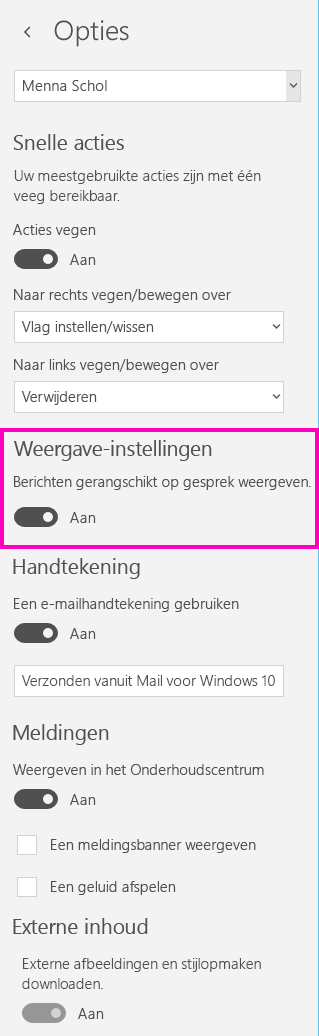 De gespreksweergave in de Mail-app voor Windows 10 uitschakelen