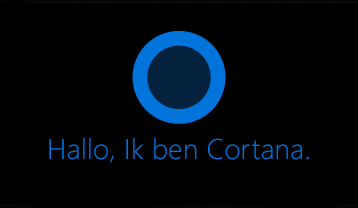 Cortana-logo en de woorden ‘Hoi, ik ben Cortana.’