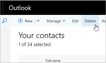 Schermopname van de knop Verwijderen onder de navigatiebalk in Outlook.