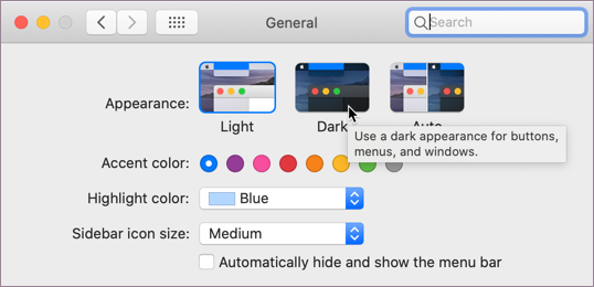 Instelling voor de donkere modus van macOS